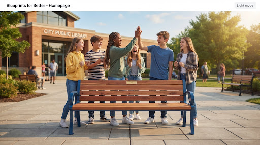 Students presenting a completed bench project